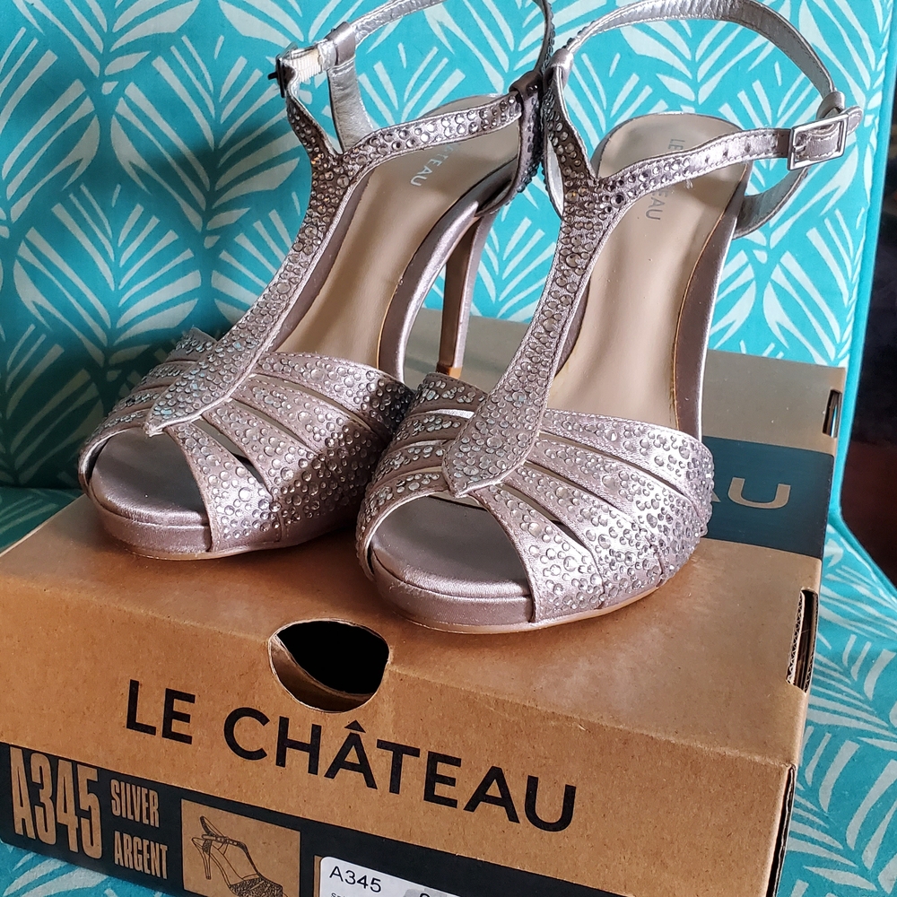 Le Chateau Silver Peep-Toe Heels